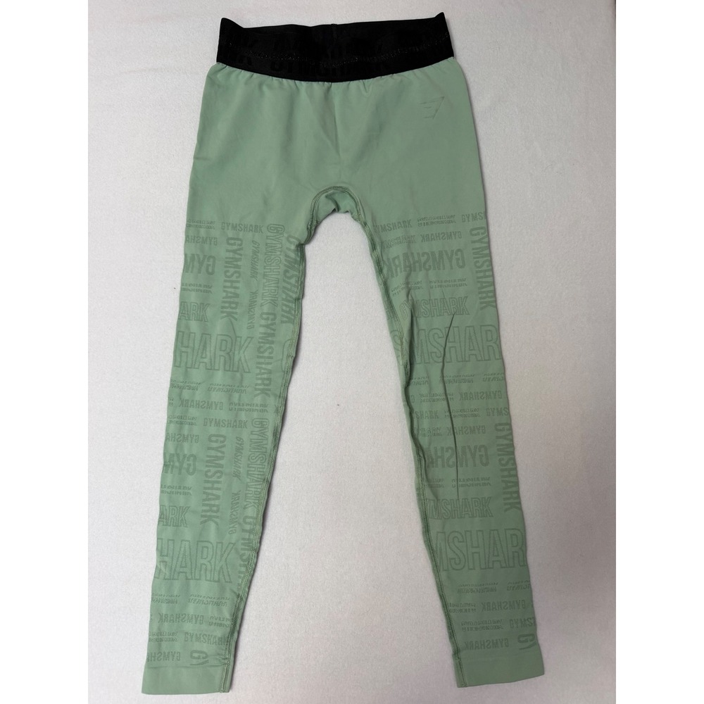Gymshark Womens Sage Green Logo Print High Waisted Leggings Black Waistband